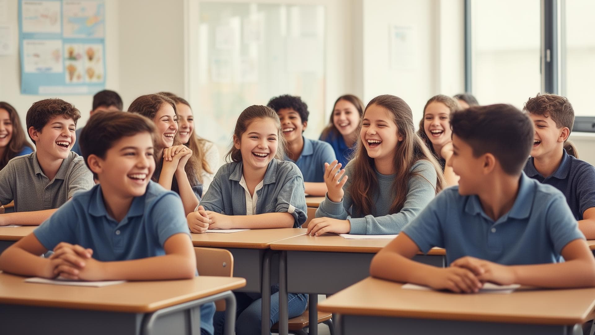 Happy students learning in classroom